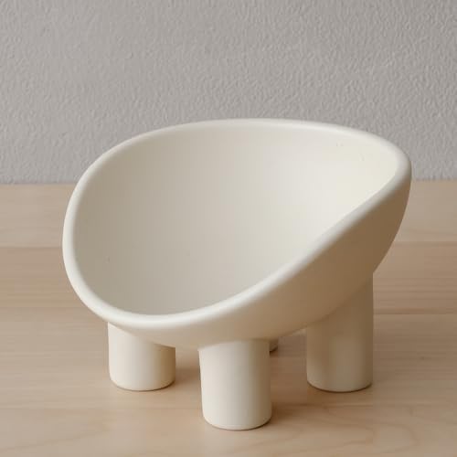 WENSHUO Elevated Cat Bowl, Ceramic Cat Food Bowl, 7 x 6.65 in, Matte Crème by WENSHUO