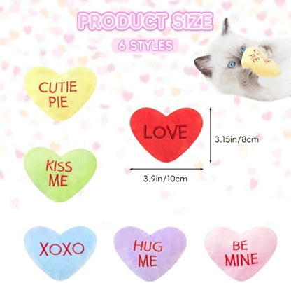 6pcs Valentine's Day Heart Catnip Toy，Valentines Indoor Heart Shaped Cat Toy Plush Interactive Chew Bite Toys for Cat Kitten Indoor Festive Holiday Cat Lover Gift - Image 2