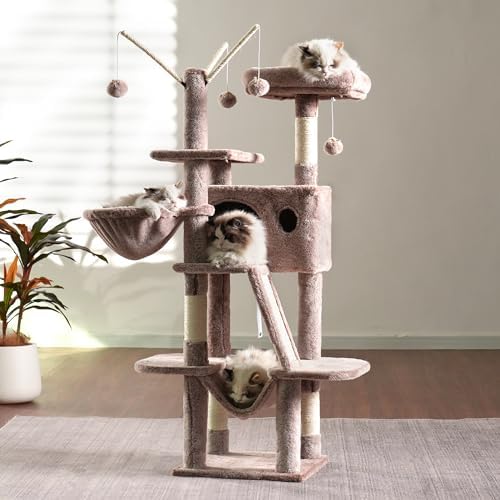 Hey-brother Cat Tree Tower with Padded Platform Bed, Hammock, MPJ019-SMU - Image 2