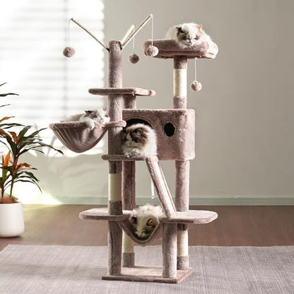 Hey-brother Cat Tree Tower with Padded Platform Bed, Hammock, MPJ019-SMU - Image 2