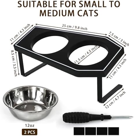 Cat Food Bowls Elevated, Gothic Cat Bowls, Raised Cat Bowls for Indoor Cats with Non-Slip Stand & Wood Board, Stainless Steel and Whisker Friendly Food Bowls - Image 7