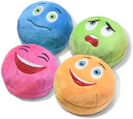 Squeaky Dog Toys, Stuffed Plush Puppy Toy Balls to Keep Them Busy, (4 Pack) Interactive Funny Pet Ball with Squeaker for Puppies Small Breed Medium Dogs by KrauzPet
