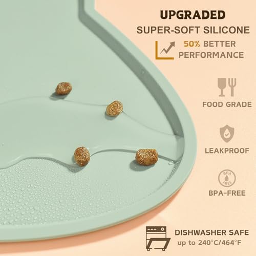 Cat Food Mat, Silicone Non Slip Dog Bowl Mat Waterproof Cat Feeding Mat Stop Food Spills and Water Messes Out to Floor Pet Food Mat (Eucalyptus Green, 17" x 10") - Image 3
