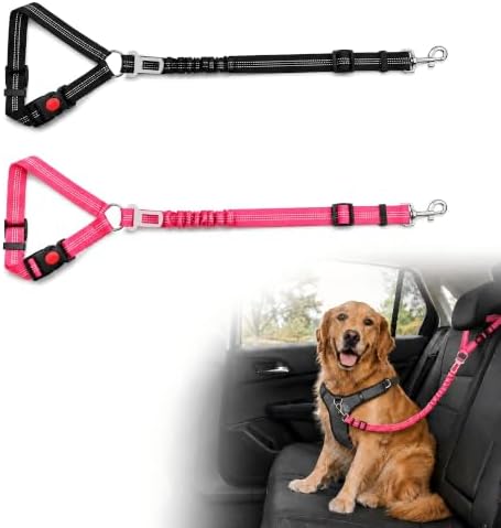 Dog Seat Belt for Car 2 Pack, 3-in-1 Adjustable-Length Bungee Tether by GTOGNLU