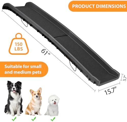 62 Inches Folding Dog Ramp for Cars Trucks SUVs Portable Pet Ramps for Large Dogs Non-Slip Stairs Step Ladder with Raised Siderails, Black - Image 4