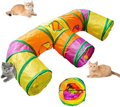 3 Way Collapsible Cat Tunnels with Interactive Ball, E Shape Folded Pet Tube Toy for Indoor Cats, Puppy, Kitty, Kitten, Rabbit by JoneRise