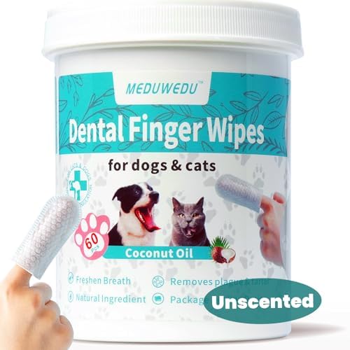 MEDUWEDU Dental Care Finger Wipes 60 Counts,Teeth Cleaning Finger Wipes for Dogs & Cats,Reduces Plaque & Supports Oral Freshness, Unscented by MEDUWEDU