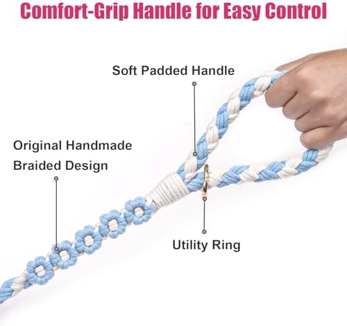 5FT Braided Cotton Rope Leash for Small, Medium and Large Dogs,Blue & White Color - Image 3