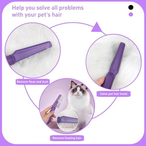 Temapex 3PCS Pet Comb for Grooming Long & Short Haired Cats & Dogs With Stainless Steel Metal Teeth for Removes Tangles & Flea, Non-Slip & Anti-Static Rubber Handle, Safe & Gentle - Image 3