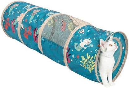 Kitty City Ocean-Themed Cat Play Furniture Set, Collapsible Pop-Up Cat Toys Combo with Cube, Tunnel & House, Indoor Kitty Playground for Play, Hiding & Lounging - Image 4