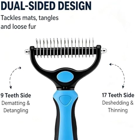 Dematting Comb for Dogs and Cats, Undercoat Pet Brush for Long Hair, Deshedding Brush for Dog Removes Tangles Knots and Loose Fur, 2-In-1 Double Tooth Comb Undercoat Rake Dog Brush - Image 2