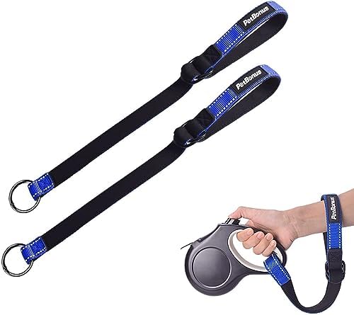 PetBonus 2 Packs Short Dog Leash, Safety Wrist Strap for Retractable Dog Leash, Reflective Design and Adjustable Soft Padded Handle, Extra Layer Security for Pet Stroller (Blue, Blue) by Petbonus