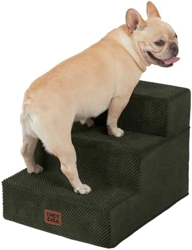 EHEYCIGA Dog Stairs for Small Dogs 13.5" H, 3-Step Dog Steps for Cats, Military Green by EHEYCIGA