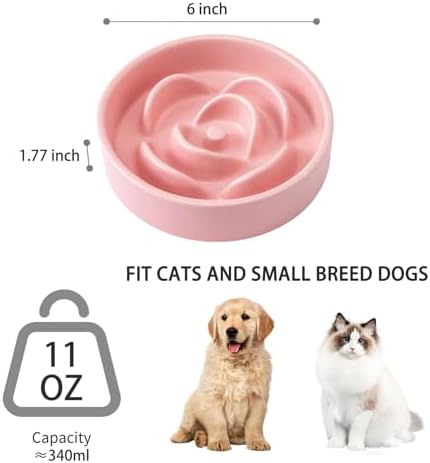6'' Ceramic Slow Feeder Dog Bowls - Petal Shape Modern Dog Food Dish for Cats and Small Breed Dogs, Puzzle Maze Bowl to Slow Down Eating, Anti-Gulping, Dishwasher & Microwave Safe, Pink - Image 3