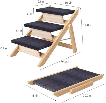 Dog Ramp for Bed,2-in-1 Foldable Dog Steps for Small Pets to Get on Bed,Couch,Car,17" Wide Hold up to 150lb, Adjustable Foldable Ramp (Natural-2-in-1, 17" Wide) - Image 4