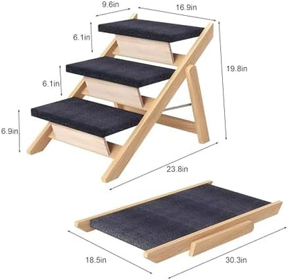 Dog Ramp for Bed,2-in-1 Foldable Dog Steps for Small Pets to Get on Bed,Couch,Car,17" Wide Hold up to 150lb, Adjustable Foldable Ramp (Natural-2-in-1, 17" Wide) - Image 4