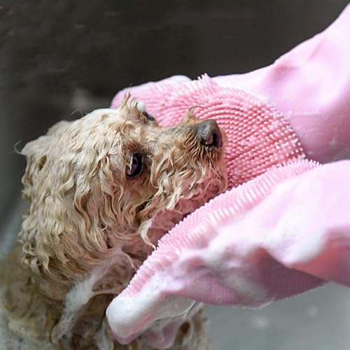 Pet Grooming Gloves Silicone Gloves with High-Density Teeth Enhanced Five Finger Design for Dogs Cats Bathing Massaging (Purple) - Image 2