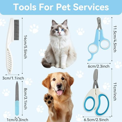 Pet Nail Clippers Kit for Cats and Dogs, Professional Grooming Set with Cat and Dog Nail Clippers, Nail File, Hairbrush, 10 Wet Wipes, Storage Case - Image 3