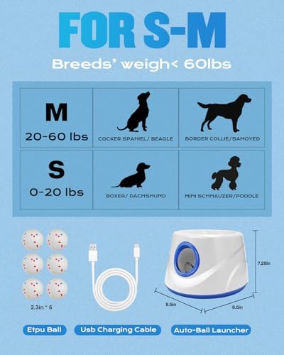 Automatic Dog Ball Thrower Launcher for Small to Medium Dogs, Tennis Machine Ball Thrower for Dogs, Interactive Dog Toys for Boredom, Games to Keep Them Busy, Includes 6 ETPU Balls, 2.3 Inch (BLUE) - Image 6