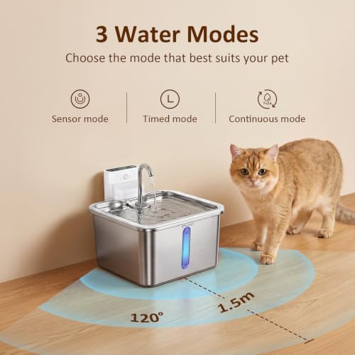 Cat Water Fountain Stainless Steel, 135fl-oz/4L Wireless Cat Fountain - Image 3
