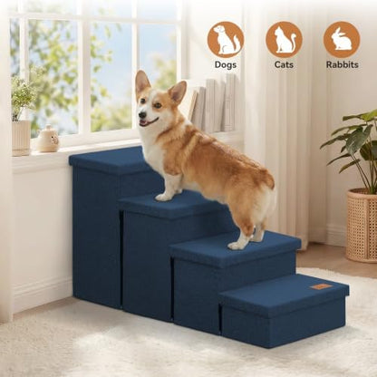 Zerbuger Dog Stairs with Storage, Navy Blue 4 Steps Dog Ramp no Condo - Image 7
