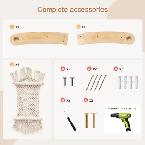 Macrame Cat Wall Shelves & Hammock - Comfy Cat Beds with Window Perch for Indoor Cats, Sleeping & Climbing, Cotton Rope, Natural Wood, Maximum Hold up to 30lb, Beige White - Image 5