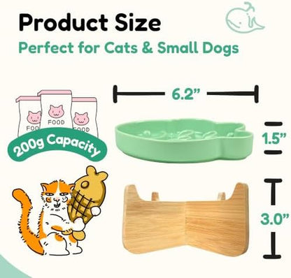 Elevated Slow Feeder Cat Bowl with Stand, 6.3''Ceramic Fish Maze Cat Food Bowl, Raised Whisker Friendly Wide Shallow Cat Dish for Wet & Dry Food, Non Slip Puzzle Feeder for Cats & Small Dogs (Green) - Image 2