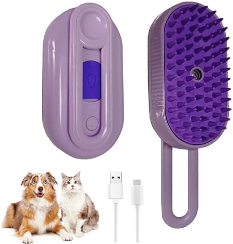 4-in-1 Cat Steam Brush Cat and Dog Anti-Static steam Brush with Spray for Massaging,cleaning,Shedding,Grooming,2025 New Rechargeable Pet Grooming Brushes(purple) by Unknown