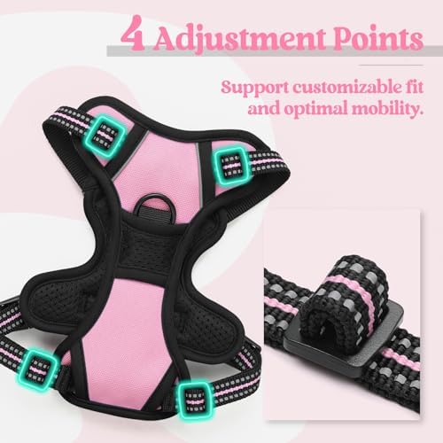 rabbitgoo Dog Harness No Pull with 2 Leash Clips, Adjustable Soft Padded, Reflective Oxford No Choke Pet Vest with Easy Control Handle for Puppy, Pink, XS - Image 4