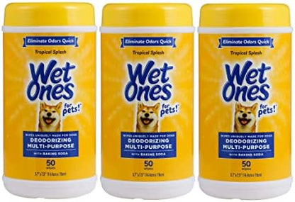 Wet Ones for Pets Deodorizing Dog Wipes, Tropical Splash, 50 Count, 3-Pack by WetOnes