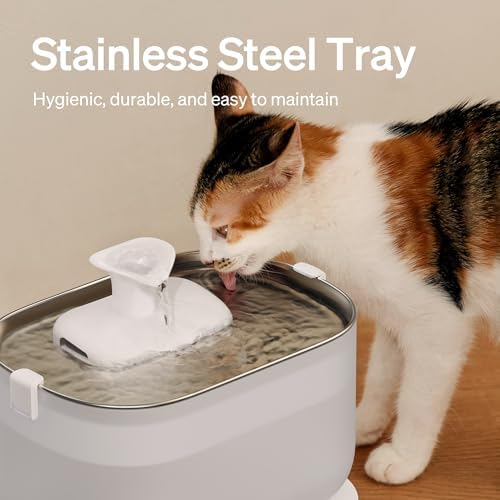 PETLIBRO Cat Water Fountain Stainless Steel Tray, Wireless Pump Cat Fountain, Ultra Quiet Pet Water Fountain, 2.5L Automatic Water Dispenser for Cats, Dual Flow Cat Water Dispenser Easy to Clean - Image 3
