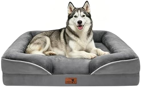 Spotted Play Orthopedic Dog Bed with Sides - Dog Sofa Beds for Large Dogs, Supportive Foam Pet Couch Bed with Washable Removable Cover, Waterproof Lining and Non-Slip Bottom, Grey - L-Plus by Spotted+Play