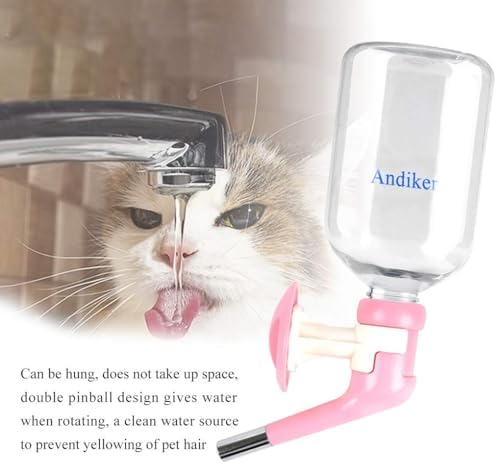Andiker Dog Water Bottle for Crate, No-drip 350ml Dog Water Dispenser Adjustable and Detachable Installed on the Kennel Cage Water Bottle for Dogs and Puppy Drinking Water (Pink) - Image 4