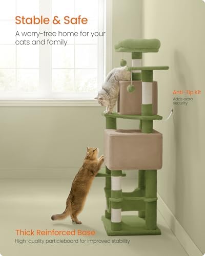 Feandrea Cat Tree, 59.5-Inch Tall Cat Tower, Plush Multi-Level Condo - Image 7