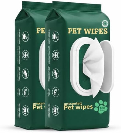 NAVZA® Pet Wipes for Dogs & Cats, 200 Count (2 x 100 Packs), Hypoallergenic Unscented Grooming Wipes for Paws, Butt & Body, Rinse-Free Dog Wipes Daily Cleaning for Sensitive Skin, 20 x 20 cm by NAVZA