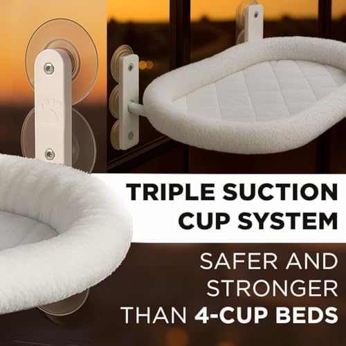 Cat Window Perch – Strong 6 Suction Cup Foldable Cat Hammock Bed for Large Cats and Kittens that Holds up to 50 lbs with Washable Reversible Cover, Sturdy Metal Frame for Window (White) - Image 4