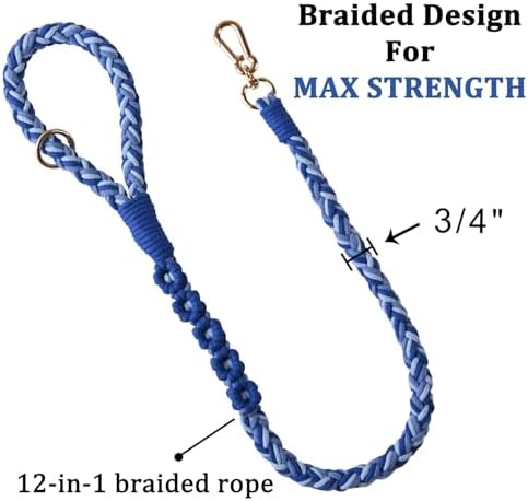 Double Dog Leash – Tangle-Free Dual Leash with 360° Swivel, Shock Absorbing Bungee, Reflective Stitching & Hand-Braided Main Rope (Supports Up to 440 lbs, Blue) - Image 3