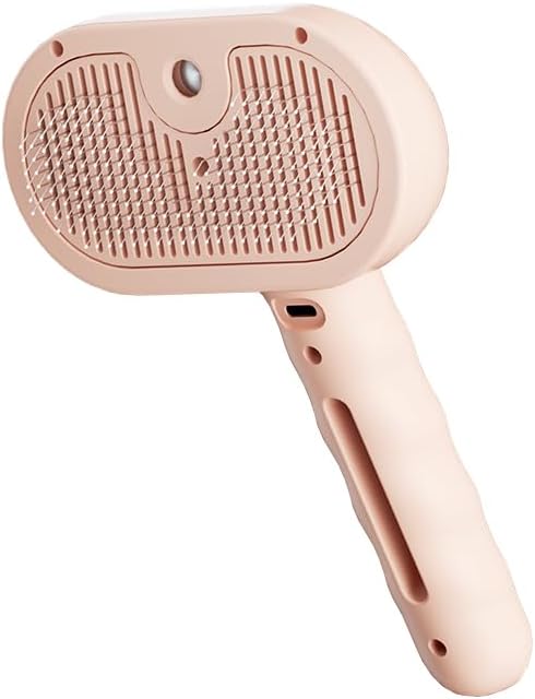 Pet Steam Brush for Dogs & Cats, 3-in-1 Mist Grooming Brush Shedding Hair Removal Comb, One-Click Self Cleaning Spray for Long Haired Pets, Comes with Empty Waterless Bottle for Shampoo, Pink by Unknown
