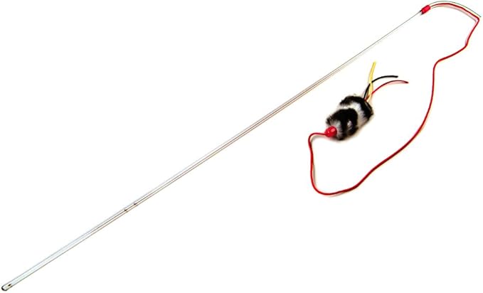 Purrfect Cat Toy with Feather, Red Cord, Faux-Fur End Varies in Pattern and Style (Fur)