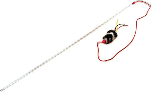 Purrfect Cat Toy with Feather, Red Cord, Faux-Fur End Varies in Pattern and Style (Fur)