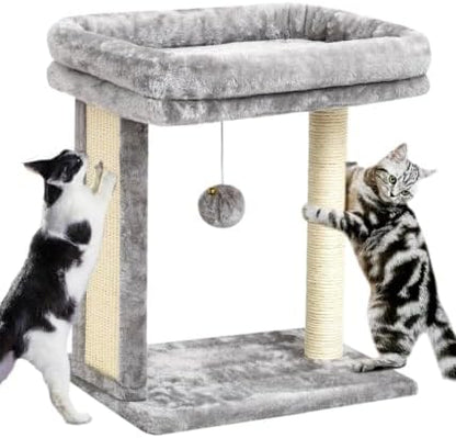 SYANDLVY Cat Tree with Scratching Post for Indoor Cats, Scratching Board with Perch, Cat Post Scratcher with 2 Dangling Balls, Great for Kittens, Grey by SYANDLVY
