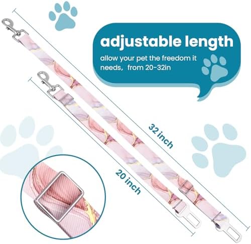 Adjustable pet cat and Dog car seat Belt，The Lanyard is Flexible and Adjustable from 20 to 33 inches (Pink Marble) - Image 2