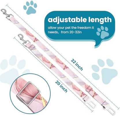 Adjustable pet cat and Dog car seat Belt，The Lanyard is Flexible and Adjustable from 20 to 33 inches (Pink Marble) - Image 2