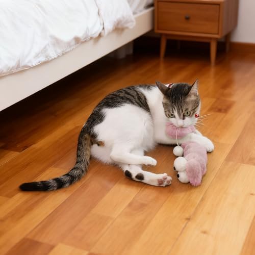 Andiker Catnip Toys for Cats, Cute Caterpillar Design Cat Pillar with Pompom Ball Cat Kicker Toy Containing Catnip Silvervine Galls Fruit Interactive Cat Toys for Indoor Cats (Pink) - Image 5