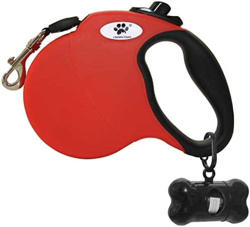 16 ft Retractable Dog Leash for Large Dogs up to 44 lbs,Tangle-Free Nylon Tape,Red M by CROWN+PAWS