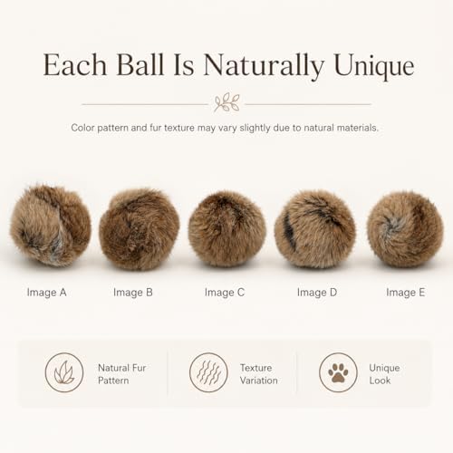 Rabbit Fur Ball Cat Toy, 10cm Natural Rabbit Fur Catnip Silvervine Gall Fruit Toy, Soft Scented Interactive Cat Ball for Indoor Cats & Kittens, Batting Chasing Rolling Play - Image 4