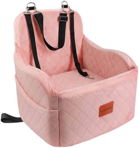 Lealchum Dog Booster Car Seat for Small/Medium Dogs,Soft Puppy Portable Car Seat with Elevated Cushion,Fits in Front/Back Seat,Fully Detachable and Washable,Easy to Install (Pink, Medium) by Lealchum