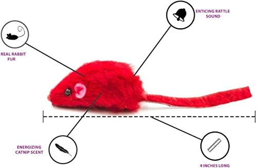 20 Halloween Colorful Furry Mice Cat Toys with Catnip and Rattle Sound Made of Real Rabbit Fur, Interactive Catch Play Teaser Mouse Toy for Cats and Kittens. Pack of 20 Mice - Image 4