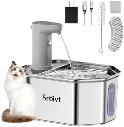 Cat Water Fountain Stainless Steel,Cordless,Rechargeable,2.6L,1 Filter by Unknown