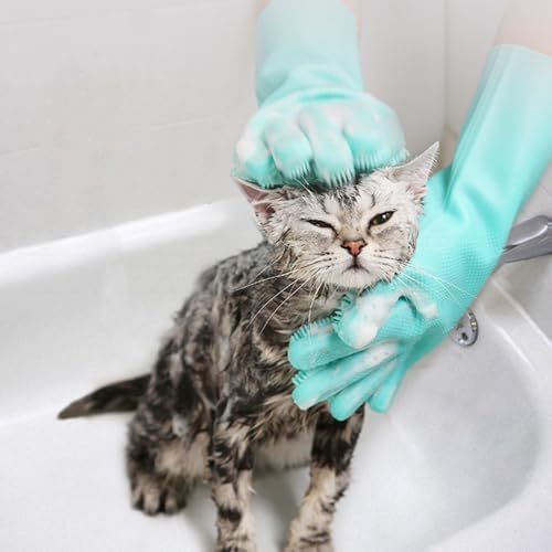 Pet Grooming Gloves Silicone Gloves with High-Density Teeth Enhanced Five Finger Design for Dogs Cats Bathing Massaging (Blue) - Image 3